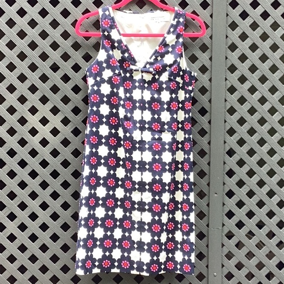 Trina Turk Pique Blue, White and Pink Floral V Neck Sleeveless Dress - Picture 1 of 14